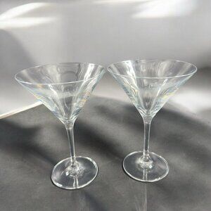 Krosno Poland Clear Crystal Martini Cocktail Glasses Cups Set 2 W Stickers New